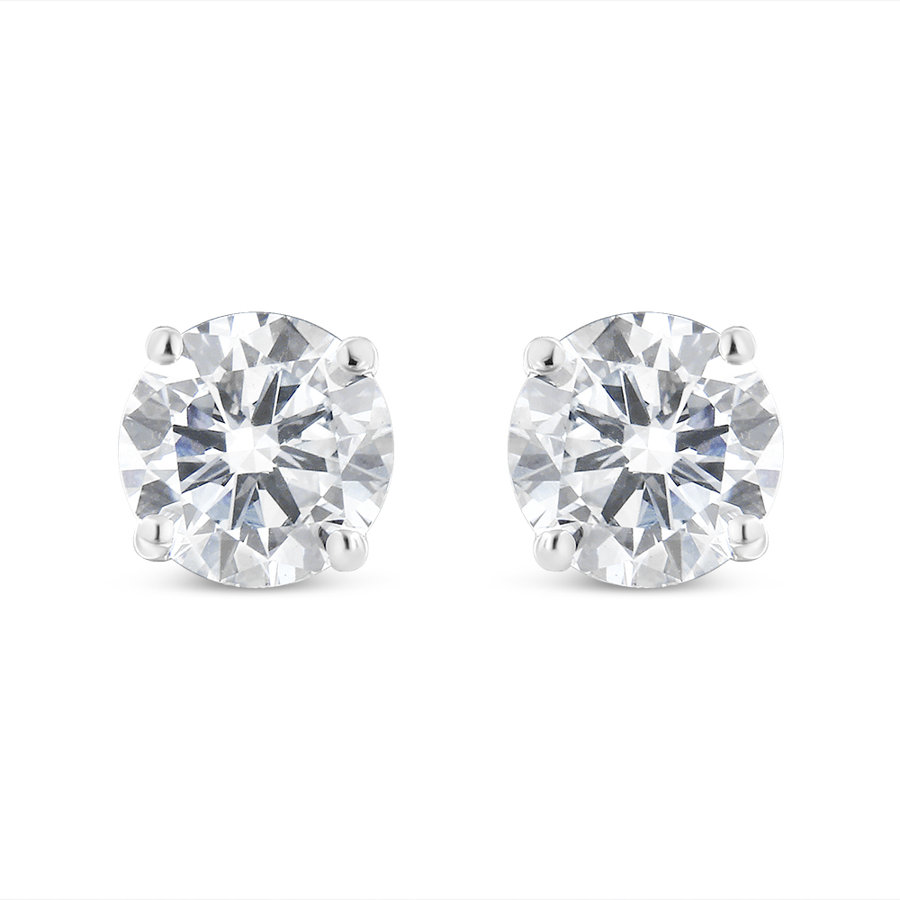 14K White Gold 2.00 Cttw Lab Grown Round Diamond Classic 4-Prong Stud Earrings